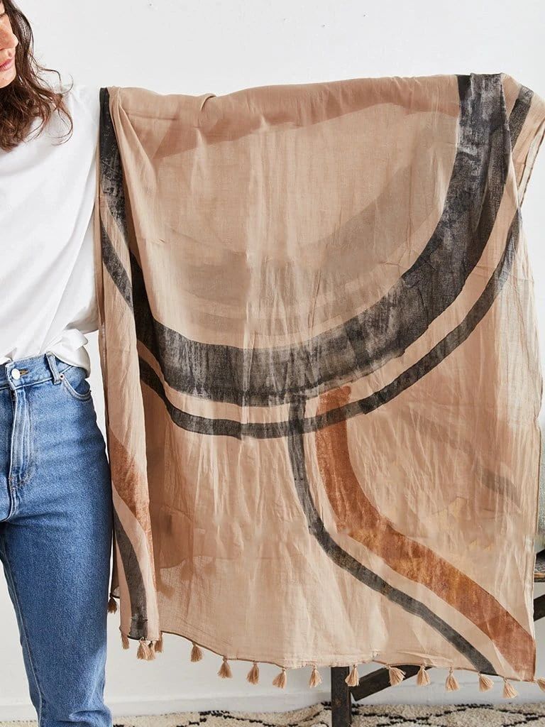 Beautiful cotton scarf with abstract painting - ambartique