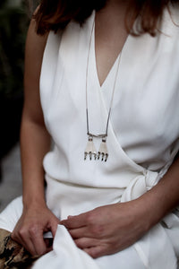 Bohemian style handwoven double pendant necklace - ambartique