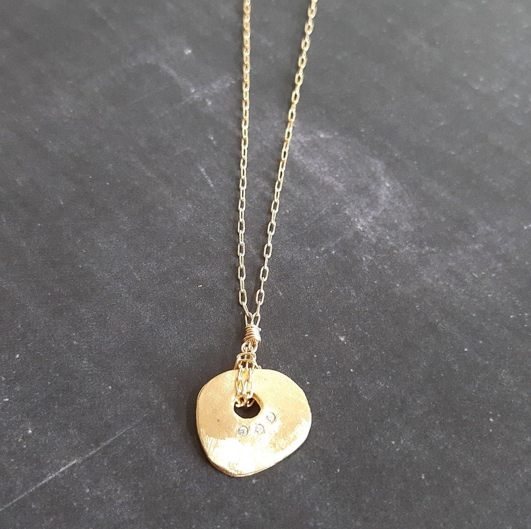 Gold Filled Disc Pendant Necklace with Zircon Stones