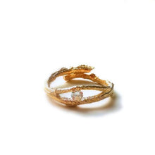 Load image into Gallery viewer, Branch Inspired Gold Filled Ring decorated by a Zircon Stone
