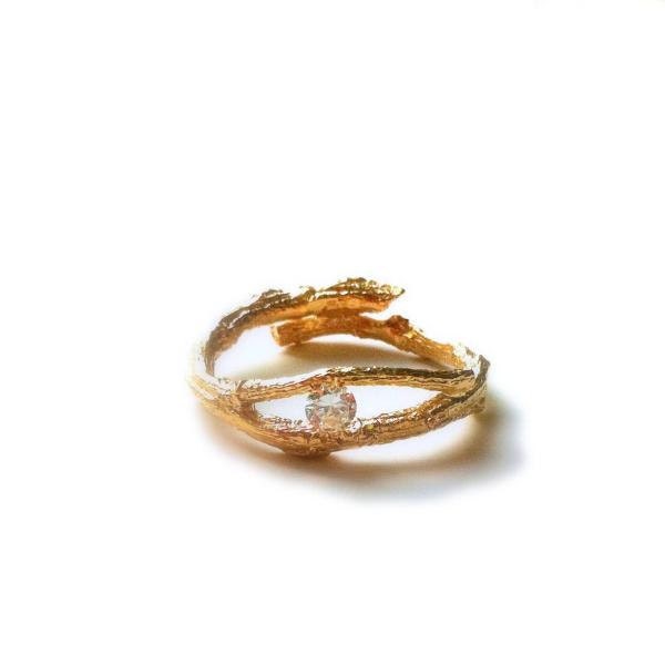 Branch Inspired Gold Filled Ring decorated by a Zircon Stone