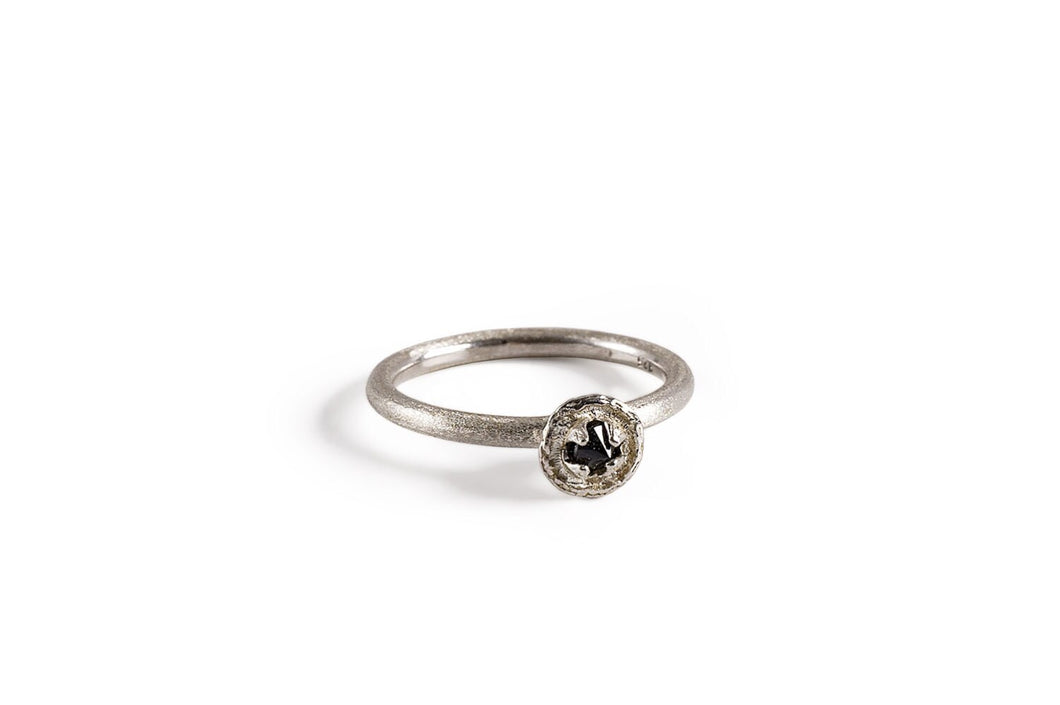 Sterling Silver Eucalyptus Ring With Black Cubic Zirconia