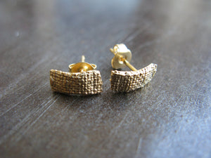 Gold Filled Stud Earrings with fabric inspired surface texture
